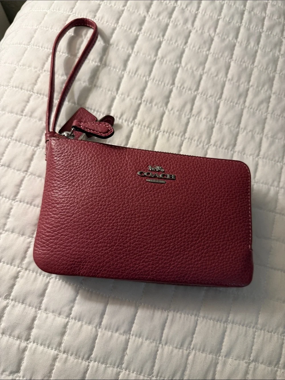 Coach Pebbled Leather Wristlet in Burgundy